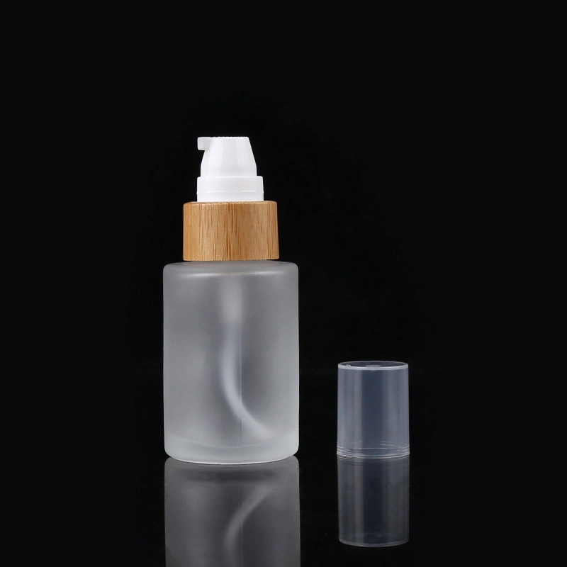 30ml 50ml 100ml Frosted Serum Glass Bottle Emulsion Glass Container Liquid Foundation Bottle with Bamboo Dropper