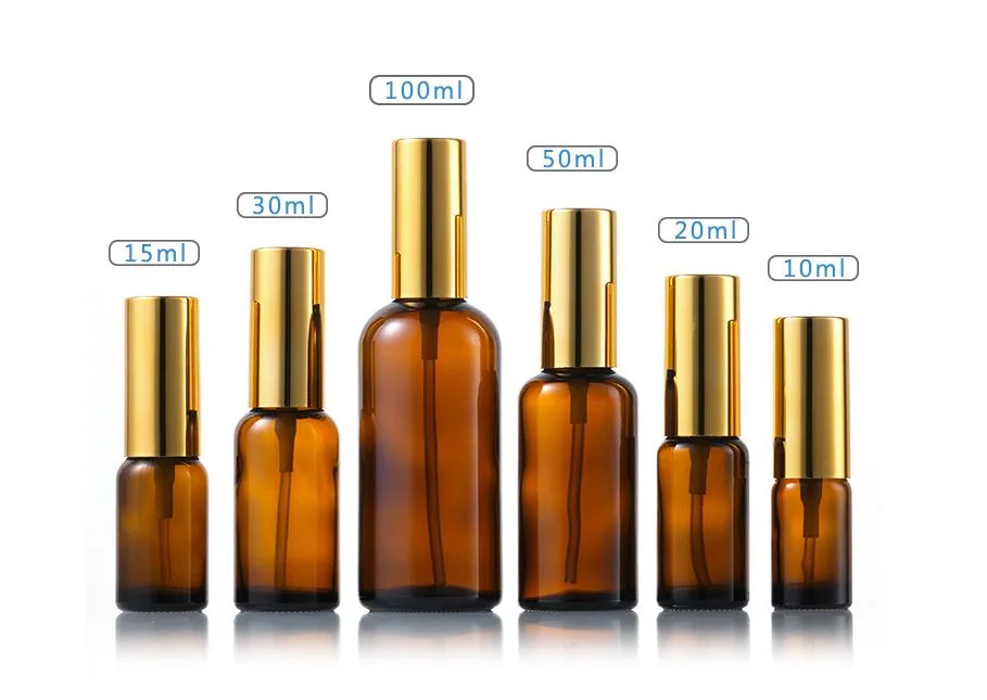 10ml 30ml 50ml 100ml Small MOQ Dark Brown Amber Glass Spray Bottle Round Lotion Bottle for Skincare